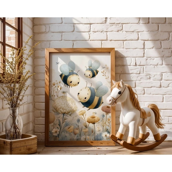 PosterArt Bumblebee Poster Wall Art, Soft Pastel Bee Illustration For Gentle Wildflower Nursery Decor, 24x36 UNFRAMED