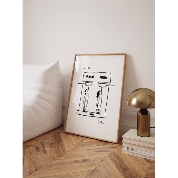 PosterArt But First Coffee Illustrated Poster, Coffee Wall Art, Coffee Lover Gift, Coffee Station Wall Art, Trendy Kitchen Decor, 8x12 UNFRAMED