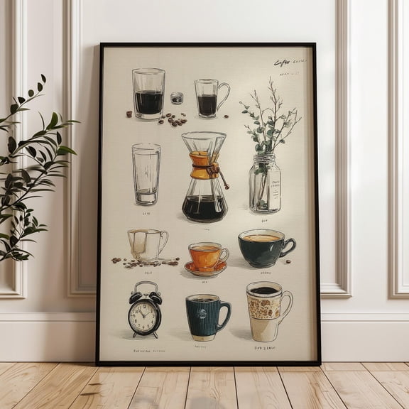 PosterArt Coffee Chart Poster, Hand-Drawn Coffee Illustration Wall Art Print, Barista Kitchen Decor, 12x18 UNFRAMED