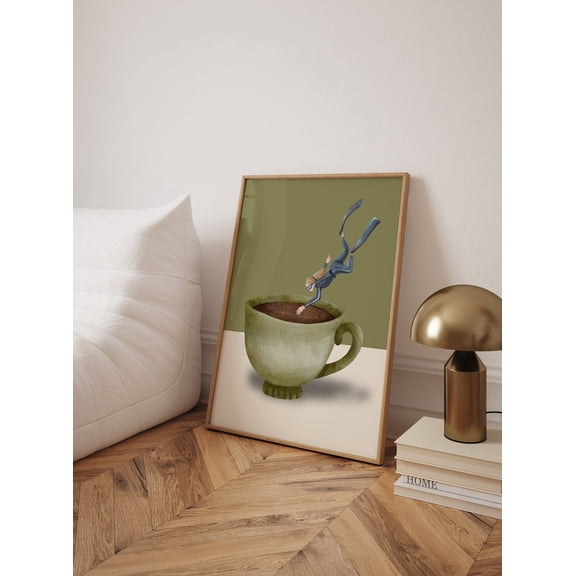 PosterArt Coffee Scuba Diver Poster, Playful Kitchen Wall Art, 12x18 UNFRAMED