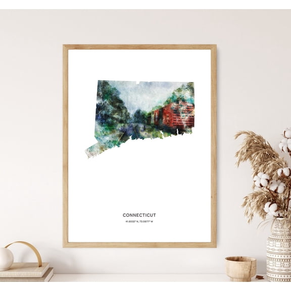 PosterArt Connecticut Print, Connecticut Poster, Connecticut Map Art, Map of Connecticut, 12x18 UNFRAMED