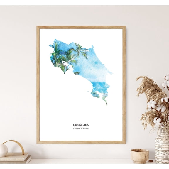 PosterArt Costa Rica Print, Costa Rica Poster, Costa Rica Map Art, Map of Costa Rica, 8x12 UNFRAMED