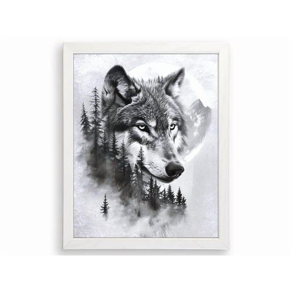 PosterArt Double Exposure Wolf Sketch Art Print Inspirational Wall Décor for Rustic or Modern Home, 16x24 UNFRAMED