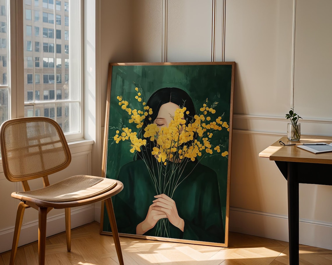 PosterArt Emerald Green Woman Poster Wall Art, Abstract Floral Portrait ...