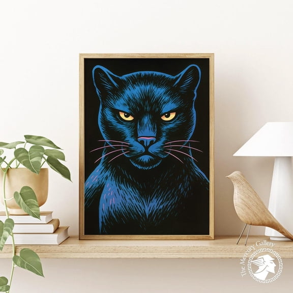 PosterArt Fierce Panther Poster, Bold Black Cat Art Print, Modern Jungle Animal Wall Decoration, 12x18 UNFRAMED
