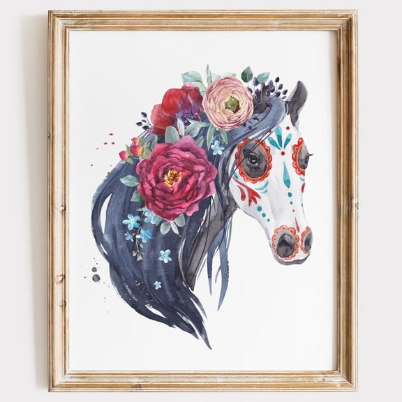 PosterArt Floral Horse Art Print Equestrian Wall Décor for Bedroom or Farmhouse Display, 8x12 UNFRAMED