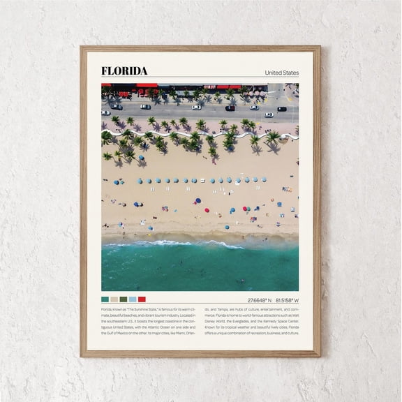 PosterArt Florida Print, Florida Wall Art, Florida Poster, Florida Photo, Florida Wall Decor, Florida Travel Gift, 24x36 UNFRAMED