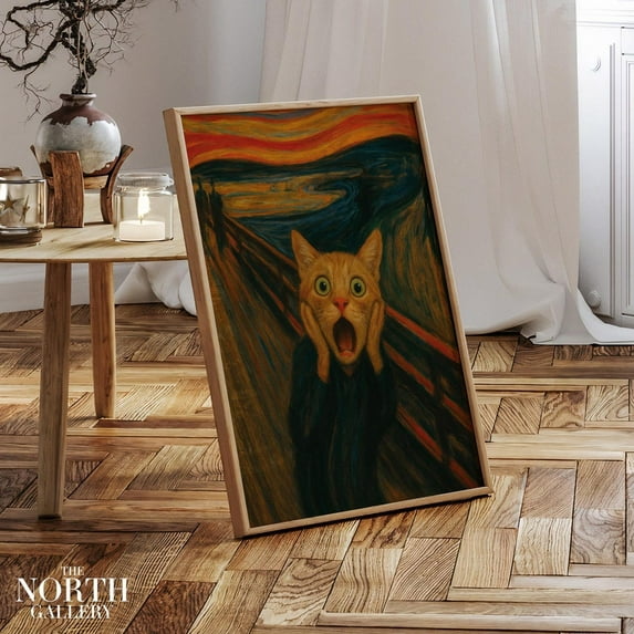 PosterArt Fun Cat Scream Poster Wall Art of The Scream with Screaming Cat Animal Print for Home or Office Decor, Size 16x24 UNFFRAMED
