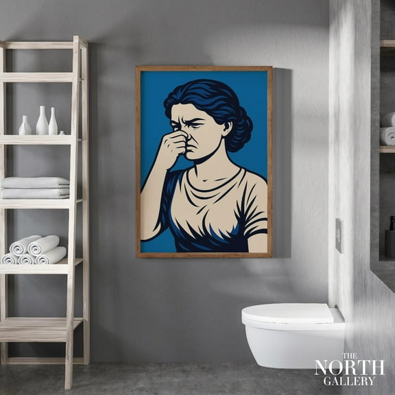PosterArt Fun Pop Art Bathroom Poster Holding Nose Comic Style Print for Toilet Wall Decor Quirky Bold Graphic Art Gift, Size 8x12 UNFFRAMED