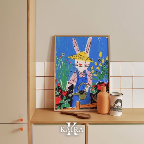 PosterArt Gardener Bunny Art Print Poster Whimsical Animal Illustration, Size 12x18 UNFFRAMED