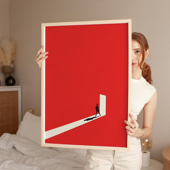 PosterArt Geometric Minimalist Poster, Red and Beige Architecture Wall Art Print, Modern Graphic Design, 16x24 UNFRAMED