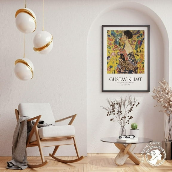 PosterArt Gustav Klimt Poster, Lady with Fan Vintage Art Print, Elegant Gallery Wall Decoration, 16x24 UNFRAMED