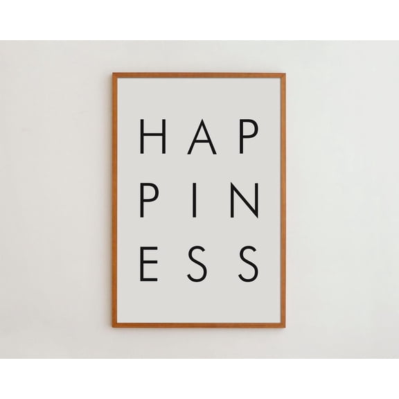 PosterArt Happiness Typography Print Poster Modern Black and White Wall Art, Size 16x24 UNFFRAMED