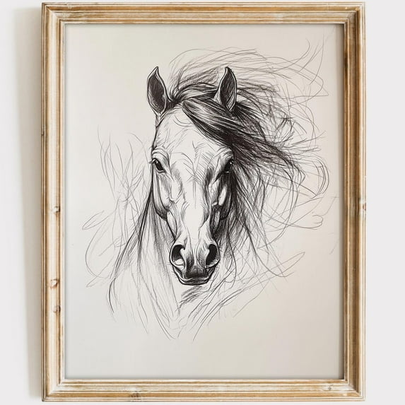 PosterArt Horse Sketch Art Print Rustic Farmhouse Wall Décor for Country Home or Stable Room, 12x18 UNFRAMED