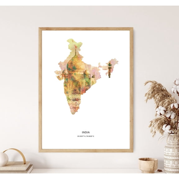 PosterArt India Print, India Poster, India Map Art, Map of India, 12x18 UNFRAMED