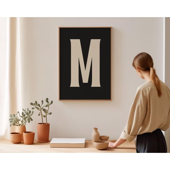 PosterArt Initial M Wall Art Poster Modern Black & Beige Typography Print, Size 24x36 UNFFRAMED