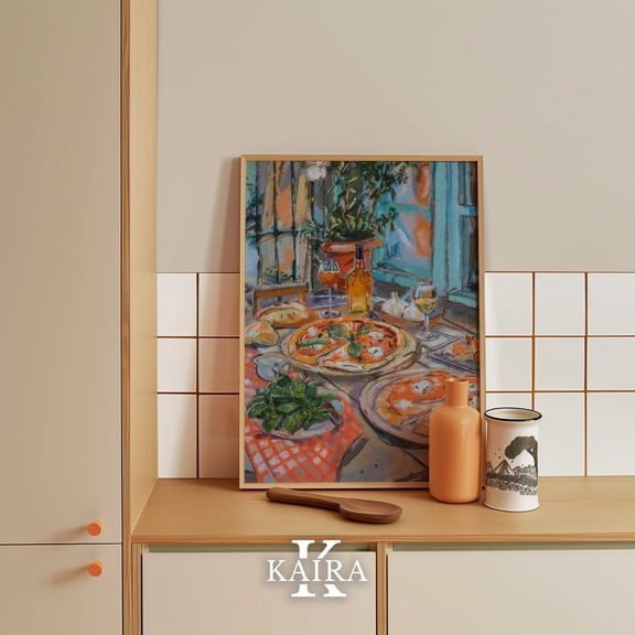 PosterArt Italian Dining Table Art Print Poster Vibrant Kitchen Illustration, Size 8x12 UNFFRAMED