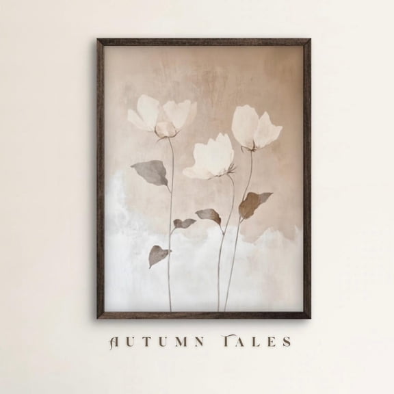 PosterArt Japandi White Flower Poster, Minimalist Beige and Brown Floral Printable, Contemporary Spring Wall Art, 8x12 UNFRAMED