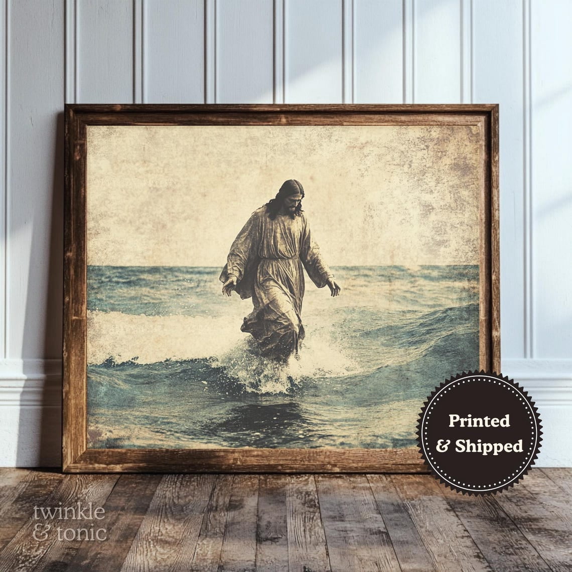 PosterArt Jesus Walking on Water Art Print Christian Wall Décor Vintage ...