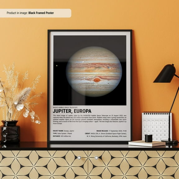 PosterArt Jupiter and Europa Poster Space Posters Hubble Telescope Space Wall Art Space Prints Space Themed Decor Jupiter, Size 12x18 UNFFRAMED