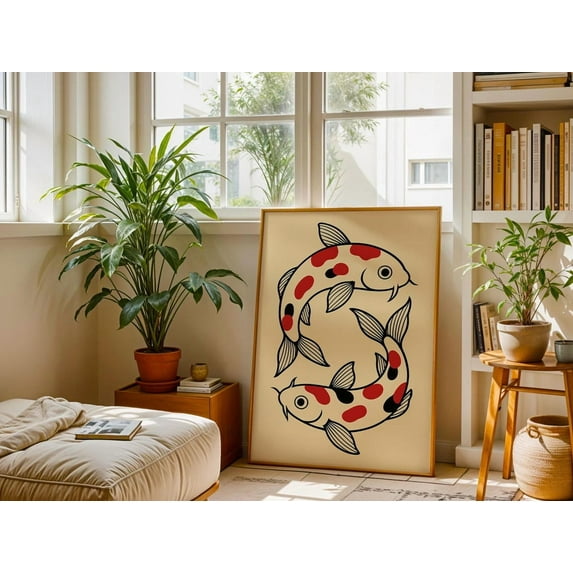 PosterArt Koi Fish Poster Wall Art, Minimalist Japanese Inspired Yin Yang Illustration For Modern Home Decor, 24x36 UNFRAMED