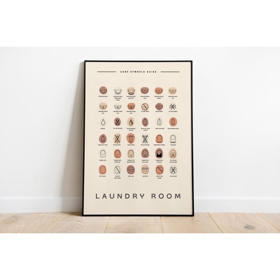 PosterArt Laundry Care Guide Art Print Stain Removal Poster Modern Laundry Room Wall Décor Minimal Typography Design, 24x36 UNFRAMED