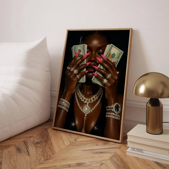 PosterArt Luxury Afrocentric Black Woman Poster Art Print, Old Money Aesthetics Black Woman Art, Gold Dimond Chain, Rich Girl Fashionable Glamour Chic Print, Size 24x36 UNFFRAMED