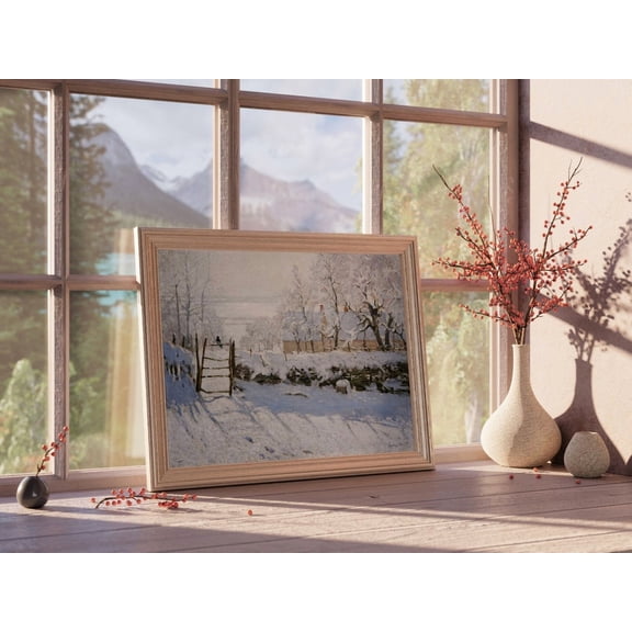 PosterArt Magpie Landscape Poster Wall Art, Vintage Claude Monet Inspired Illustration For Rustic Farmhouse Decor, 8x12 UNFRAMED