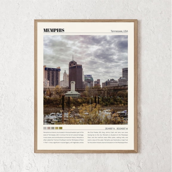 PosterArt Memphis Print, Memphis Wall Art, Memphis Poster, Memphis Photo, Memphis Wall Decor, Memphis Travel Gift, 12x18 UNFRAMED