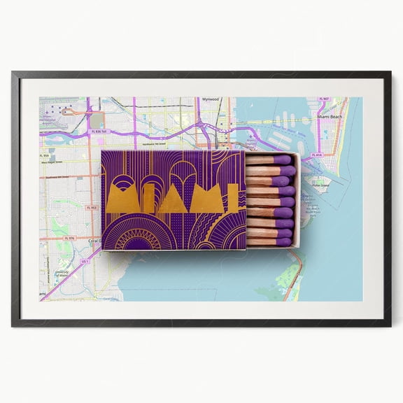 PosterArt Miami City Map Poster Matchbox Travel Wall Art Urban Modern Decor Eclectic Apartment Style Print, 8x12 UNFRAMED