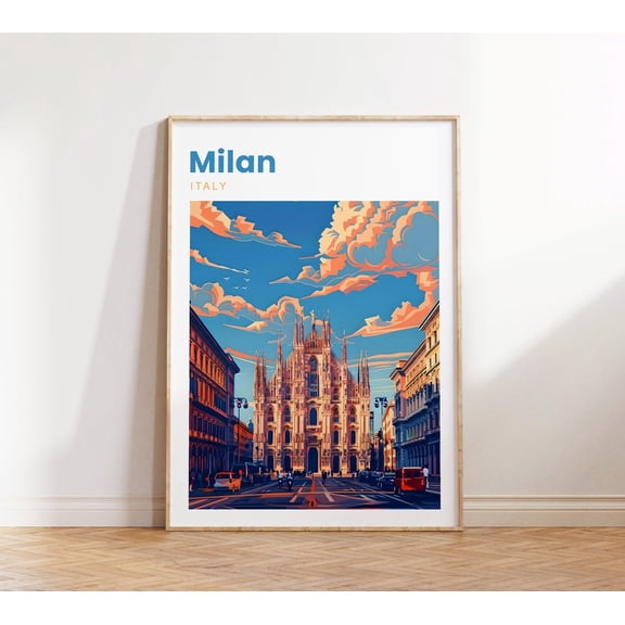 PosterArt Milan Travel Print Milan Travel Poster Milan Italy Milan Duomo di Milano Milan Print Milan Wall Art Milan Artwork Italy, Size 8x12 UNFFRAMED