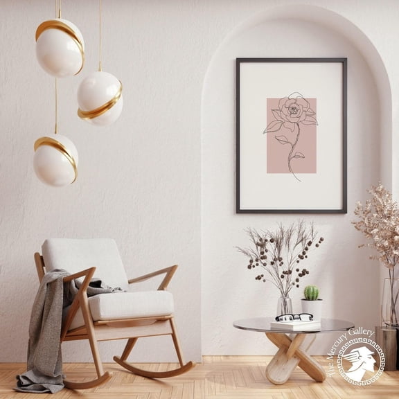 PosterArt Minimal Line Botanical Poster, Rose Flower Line Art Print, Blush and Black Wall Decor, 16x24 UNFRAMED