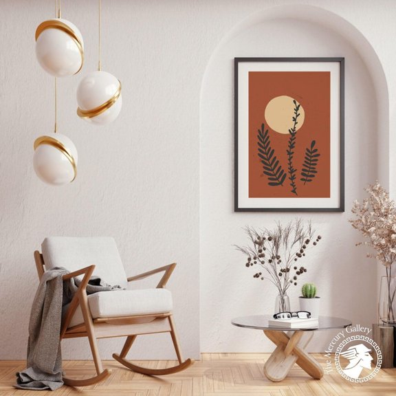 PosterArt Minimalist Leaf Stems Poster, Silhouette Botanical Wall Art Print, Clay Sunset Modern Decor, 24x36 UNFRAMED