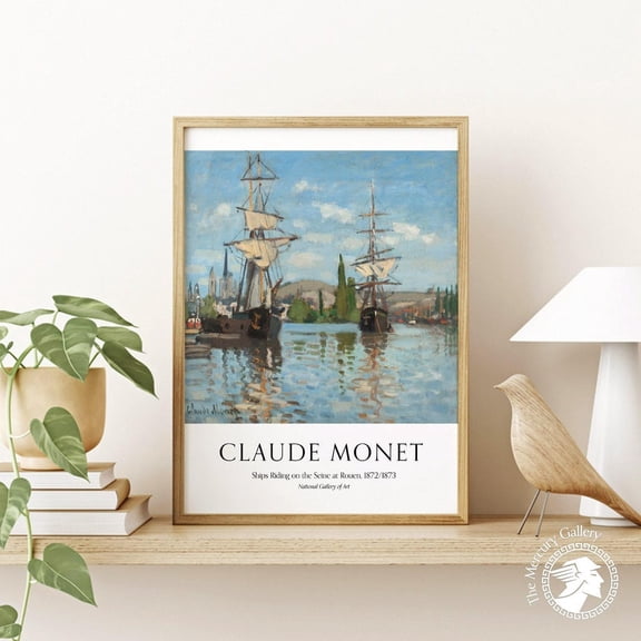 PosterArt Monet Poster, Ships Riding on the Seine at Rouen 1872/1873, Vintage Art Poster, 8x12 UNFRAMED