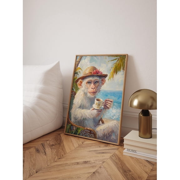PosterArt Monkey Coffee Poster, Trendy Coffee Wall Art, Kitchen Area Art, Preppy Print, Aesthetic Apartment Wall Art, 12x18 UNFRAMED