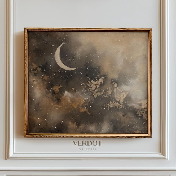 PosterArt Moon Poster Wall Art Gold Night Sky Star and Cloud Print Mystical Fantasy Decor for Dreamy Bedroom or Living Room, 24x36 UNFRAMED