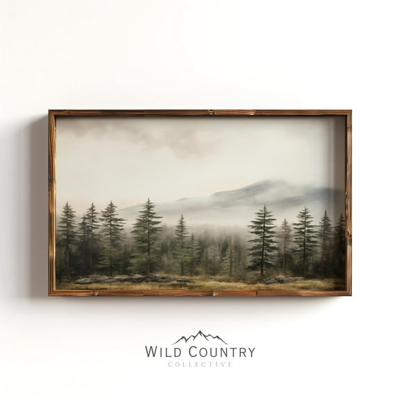 PosterArt Mystic Pine Forest Poster Vintage Mountain Wall Art Rustic Montana Landscape Evergreen Nature Print, 8x12 UNFRAMED