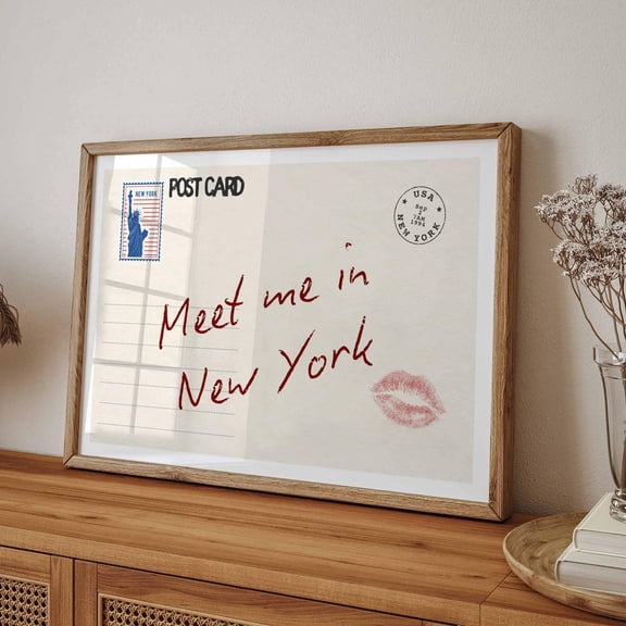 PosterArt New York City Wall Art, Vintage Post Card Poster, Meet me in NYC Print, Retro Apartment Aesthetic, Trendy Horizontal Print, Size 8x12 UNFFRAMED
