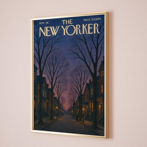 PosterArt New Yorker Twilight Avenue Poster, Vintage Retro Fall City Printable, Trendy Cozy Living Room Wall Art, 12x18 UNFRAMED