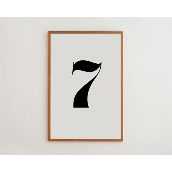 PosterArt Number 7 Print Poster Black and White Typography Wall Art, Size 16x24 UNFFRAMED