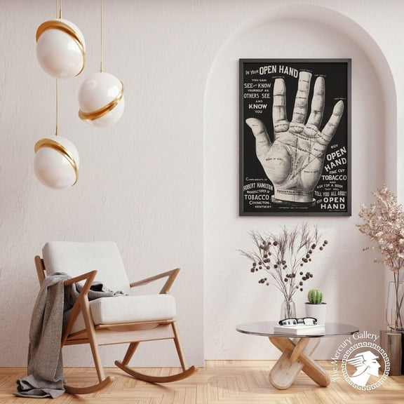 PosterArt Palm Reading Poster, Vintage Hand Diagram Print, Bar and Library Wall Art Decor, 8x12 UNFRAMED