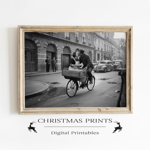 PosterArt Parisian Romance Poster Wall Art, Vintage Couple Illustration On Cargo Bike For Rustic Urban Decor, 8x12 UNFRAMED