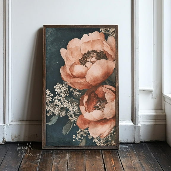 PosterArt Peonies Art Print Moody Floral Wall Décor Romantic Botanical Poster Vintage Cottagecore Home Display, 16x24 UNFRAMED