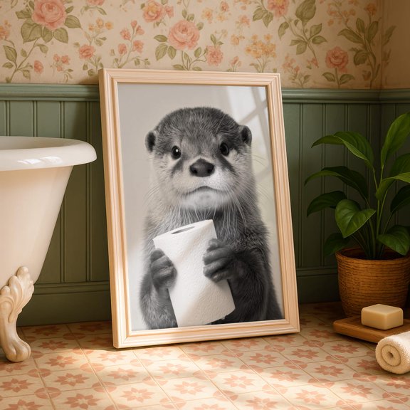 PosterArt Playful Otter Bathroom Poster Wall Art, Quirky Animal Illustration For Cottagecore Decor, 16x24 UNFRAMED
