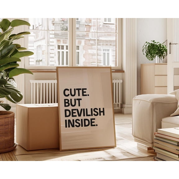 PosterArt Quote Wall Art Poster Cute But Devilish Inside Print Black and Beige Typography Poster, Size 8x12 UNFFRAMED