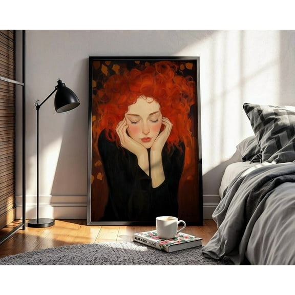 PosterArt Red Hair Portrait Poster Wall Art, Egon Schiele Inspired Illustration For Rustic Moody Home Decor, 8x12 UNFRAMED