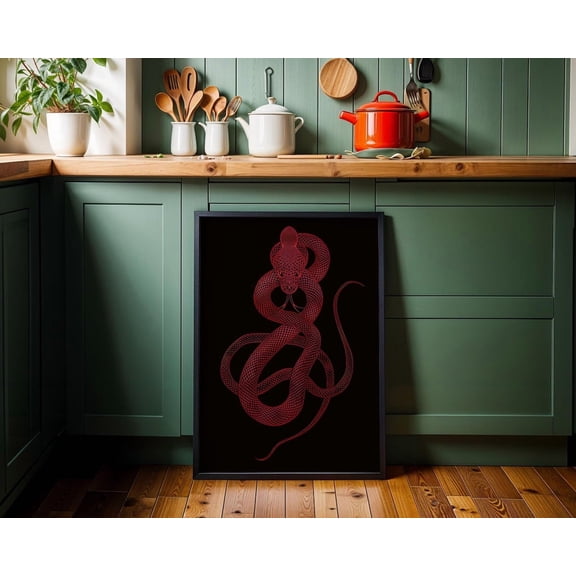 PosterArt Red Snake Line Poster Wall Art, Minimalist Abstract Illustration For Modern Bold Interiors, 16x24 UNFRAMED
