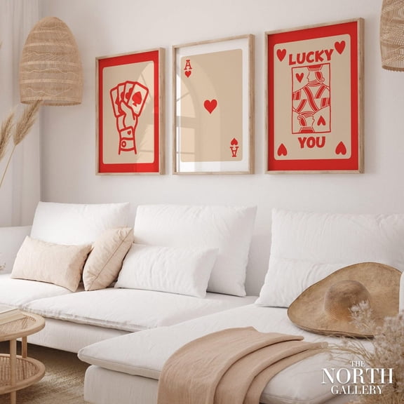 PosterArt Retro Trendy Aesthetic Print, Red Ace Card Poster Set, Lucky You Poster, Fun Art Set, Size 12x18 UNFFRAMED
