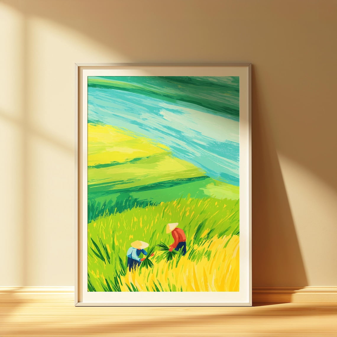 PosterArt Rice Field Landscape Print Poster Asian Rural Wall Art, Size ...