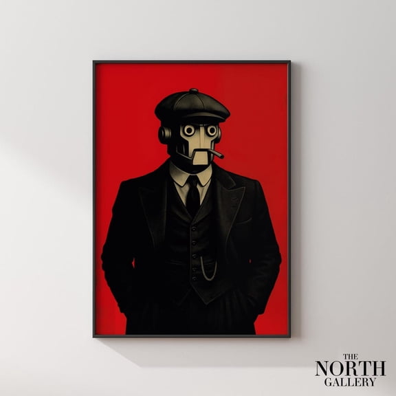 PosterArt Robot Poster Mafia Style Futuristic Wall Art in Bold Red Home Decor Wall Art, Size 12x18 UNFFRAMED